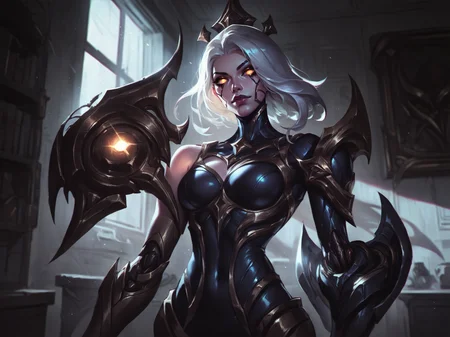 league of legends style, camille \(league of legends\), 1girl, cyborg, mechanical legs, bodysuit, white hair, standing, indoors, room, looking at viewer, upper body, solo, <lora:LeagueOfLegendsV4:0.8>, score_8_up, score_7_up