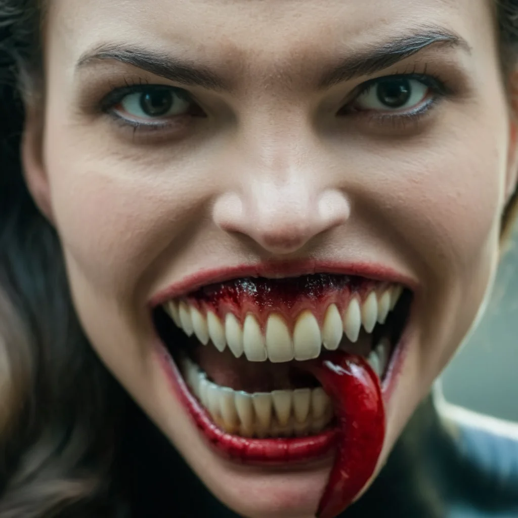 cinematic film still of <lora:Symbiote Style v2:1.2> Symbiote Style
<lora:comic book magazine:1>
a vampire woman with a creepy face and a bloody vampire teeth comic book magazine style, shallow depth of field, vignette, highly detailed, high budget, bokeh, cinemascope, moody, epic, gorgeous, film grain, grainy