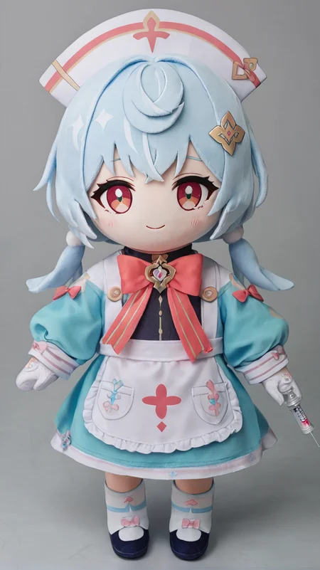 score_9, score_8_up, score_7_up, score_6_up, source_anime,
 <lora:woafu_plushify_sdxl_v02:0.8>plushify, chibi,  character stuffed toy,
1girl,sigewinne_\(genshin_impact\),white_gloves,long_sleeves,1girl,white_hat,nurse_cap,white_apron,red_bowtie,
evil smile, dramatic pov,
holding ((oversized)) syringe,
victorian infirmary background,
cute, kawai
 <lora:sigewinne_(genshin_impact):0.6>