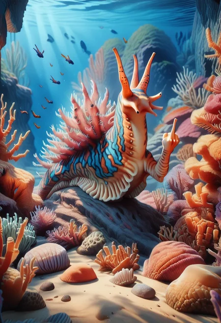 score_9, score_8_up, score_7_up, score_6_up, s34slug, sea creature, coral reef, (middle finger:1.5)