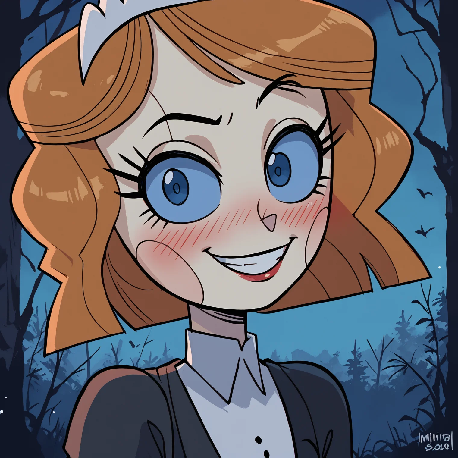 score_9_up,score_8_up,score_7_up,score_6_up,1girl,emmytr,robot,brown hair,blue eyes,blush,<lora:Emmy_Emmy_the_Robot_commission:0.8>,looking at viewer,<lora:zy_Detailed_Backgrounds_v1>,detailed background,<lora:StS_PonyXL_Detail_Slider_v1.4_iteration_3:1>,1gothic1,red BREAK standing,black forest,night sky,night,<lora:Gothic:1>,1gothic1,red,portrait,looking at viewer,evil grin,