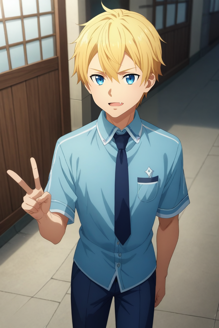 score_9, score_8_up, score_7_up, source_anime, rating_safe, , anime screencap, , official style, , depth of field, 1boy, male focus, Sapphire eyes, honey blonde hair, businessman costume, solo, from above, highway, indoors, light, v, peace sign, skin fang, <lora:sao_alicization_style_pony:0.74>, sao_alicization_style, <lora:sdxl_lightning_8step_lora:1>