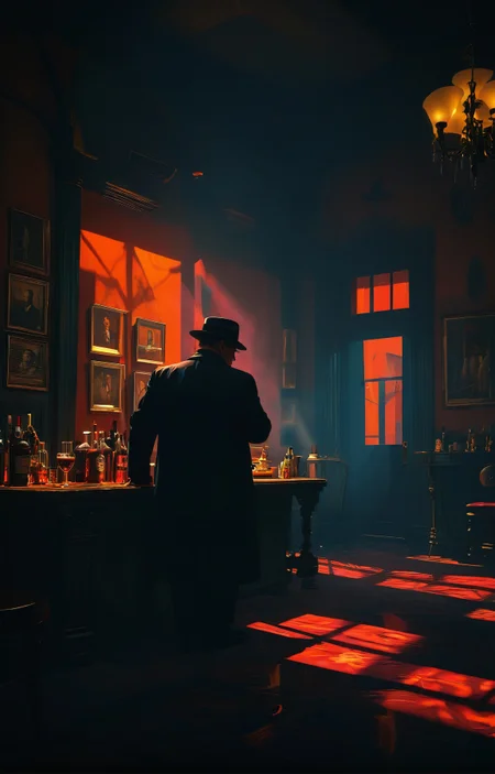 (impactful color paint of) Italian Mafia aesthetic, vivid colors, stunning background. dark and moody, a mesmerizing blend of light and shadow. masterpiece, absurdres, intricate details <lora:Modern_Cartoon_Style:0.6>