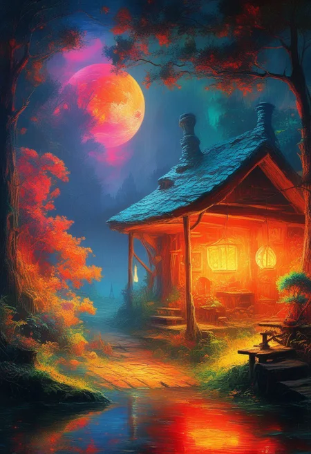 Abstract art. Fantasy. Warm, glowing lights. cozy and welcoming atmosphere. Charming. Intricate details.Work by Ivan Shishkin to Yoshitaka Amanos.
perfection style, vivid colors, colorful, vivid background, midjourneyv6.1,