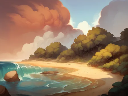 score_9, score_8_up, score_7_up, score_6_up, score_5_up,  <lora:Sul31m4n0vXLP:1> sul31m4n0v, very wide shot,  beach, reflective water, bush, cloudy sky, no humans,