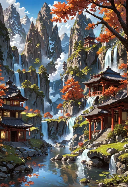 score_9,score_8_up,score_7_up,embedding:zPDXL2, masterpiece,best quality,highly detailed,detailed background, film grain,glowing,hand person,Expressiveh, , outdoors, sky, day, cloud, water, tree, no humans, building, nature, scenery, forest, mountain, architecture, bridge, east asian architecture, river, landscape<lora:增强\LCM_LoRA_Weights_SDXL.safetensors:1.0:1.0> <lora:增强\(增强)Hands XL 4.safetensors:1.25:1.25> <lora:风格\收藏\Concept Art DarkSide Style LoRA_Pony XL v6.safetensors:0.4:0.4> <lora:增强\glowneon_xl_v1.safetensors:1.0:1.0> <lora:增强\(增强)Expressive_H-000001.safetensors:0.8:0.8>