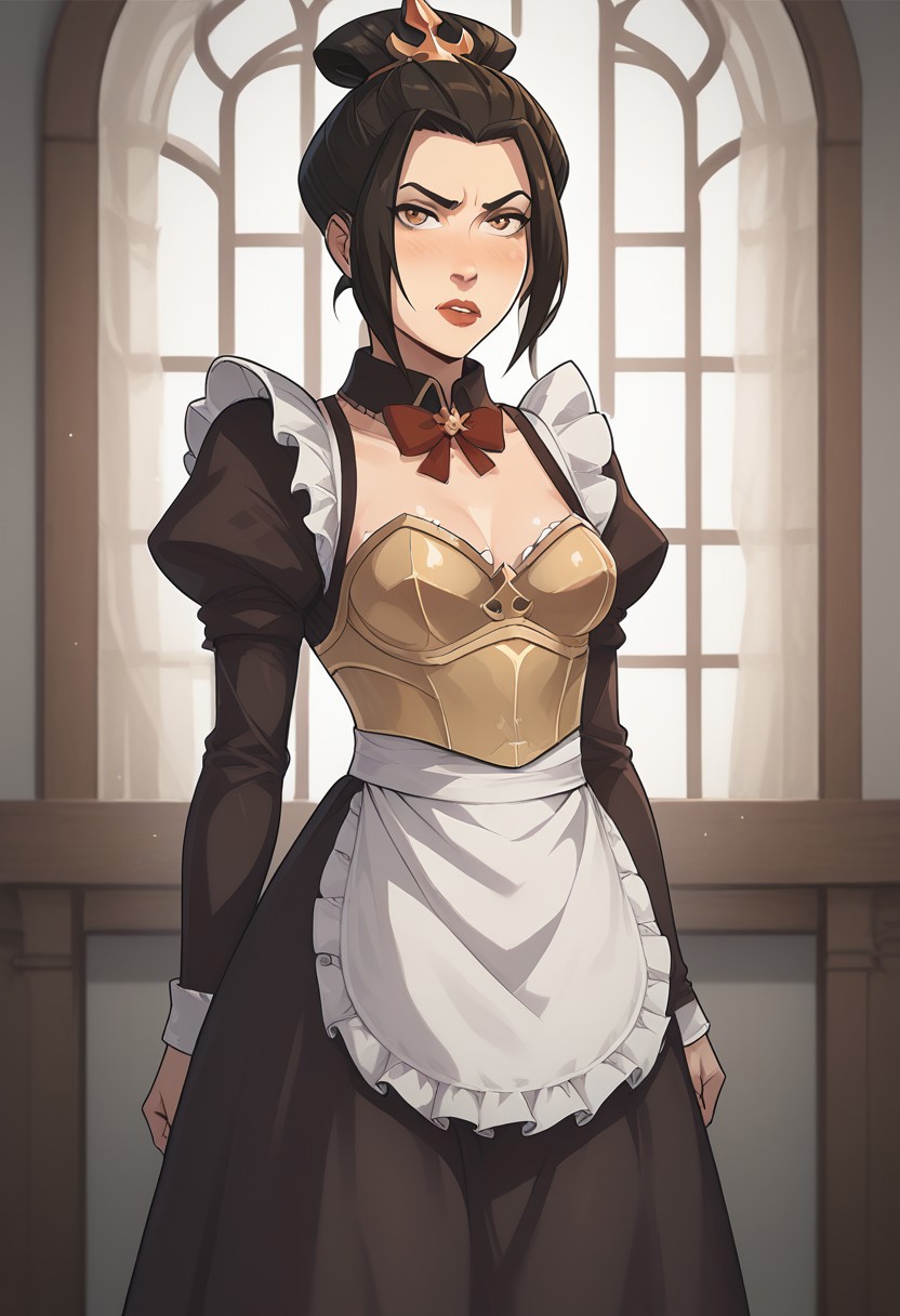 score_9, score_8_up, score_7_up,azula_a,girl,solo,armor,,medium breast,hair ornament,maid,