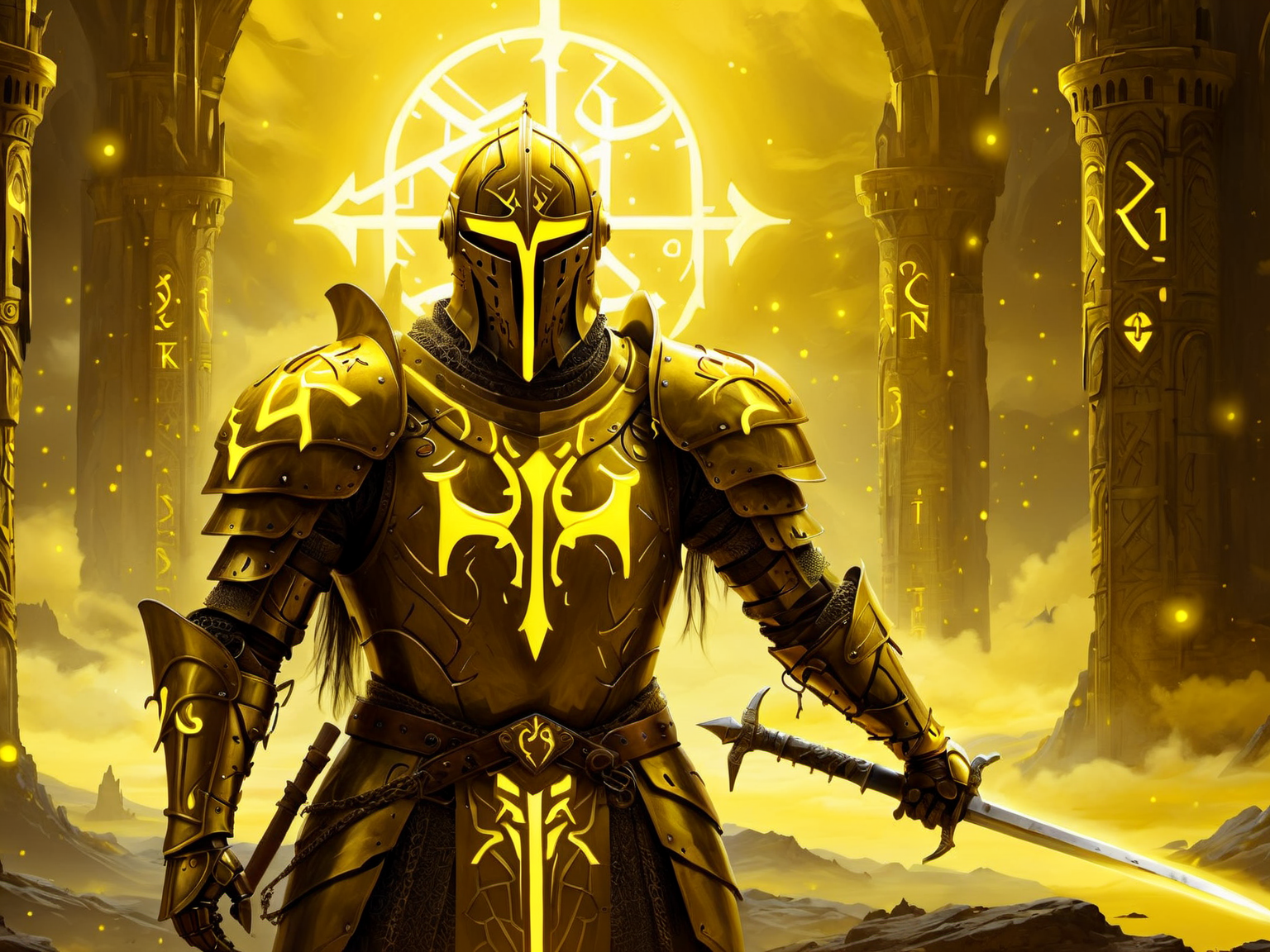 <lora:MagicAI:.7>   GlowingRunesAI_yellow   knight, Highly detailed, sci fi fantasy setting, intricate detailed background