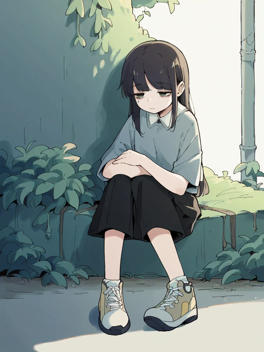 source_anime, score_9, score_8_up, score_7_up, score_6_up, score_5_up,  <lora:4m00lXLP:1> 4m00l, 1girl, tired, sitting
