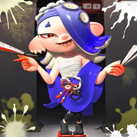 hachimaki, hair over eye, red eyes, Shiver, Japanese sandals, Black socks, 1 girl, sarashi, tentacle hair