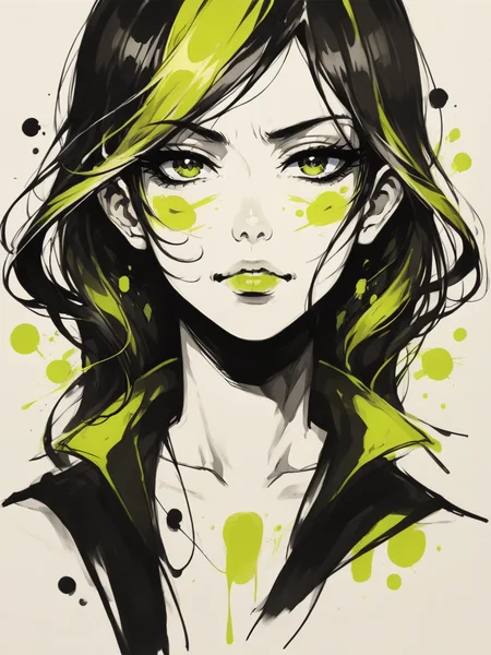 <lora:c0l0urspl4shXLP2:0.7> c0l0urspl4sh, 1girl, long hair, colour splash, green