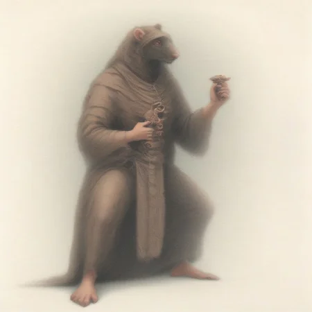 score_9, score_8_up, score_7_up, oblivionarts, ratfolk, furry rat, female focus, solo, 1girl, black fur, red eyes, big breasts, brown loincloth, beach background, traditional art, medieval aesthetic, best quality, detailed, masterpiece, Expressiveh, holding coconut, pamcocomat