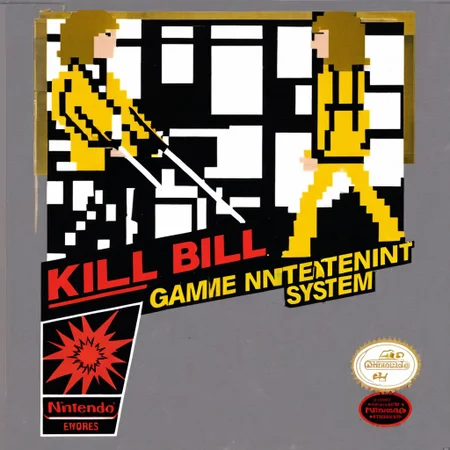 Kill Bill, game cartridge cover, in the style of classic-nintendo