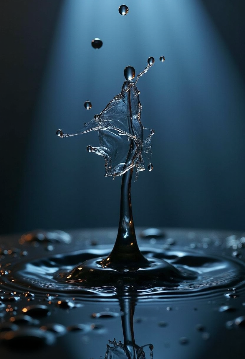 In the shape and style of a yfg-dr0p water drop splash photo of a , In a realm of eternal night, a group of shadowy figures weave dark magic and manipulate the very fabric of reality. Their powers are rivaled only by their ambition, as they seek to claim dominion over all the realms of existence.