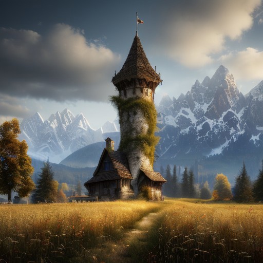 realistic analog photo, award winning photo, 
fantfa, background, mountain, trees, foreground, field, house, farm, farmland, witow, a wizard tower,
high-quality, crisp, sharp, professional-grade, high-resolution, fine detail, accurate colors, low noise, fast shutter speed, wide dynamic range, precise focus, RAW, highres, 8k, uhd, High Dynamic Range, tonemapping, crisp details,