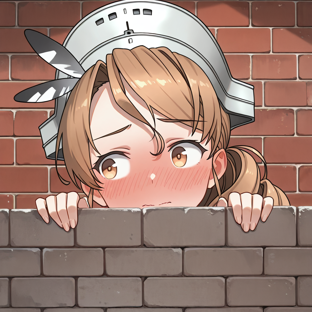 <lora:IL_kilroy_was_here:1>,kl_h,kilroy was here,brick wall,meme,kantai_collection,littorio (kancolle),kantai collection,embarrassed,full-face blush,looking away,eyes only,peeking out,hiding,, masterpiece,best quality,amazing quality,very aesthetic,absurdres,