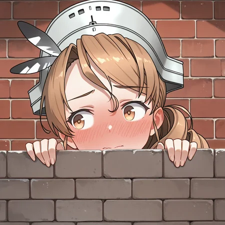 <lora:IL_kilroy_was_here:1>,kl_h,kilroy was here,brick wall,meme,kantai_collection,littorio (kancolle),kantai collection,embarrassed,full-face blush,looking away,eyes only,peeking out,hiding,, masterpiece,best quality,amazing quality,very aesthetic,absurdres,