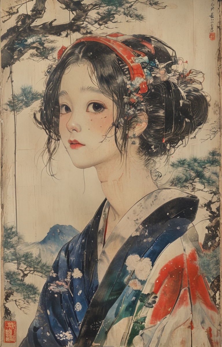 masterpiece,best quality,<lora:tbh162-sdxl:0.9>,illustration,style of Kawanabe Kyosai, portrait of family