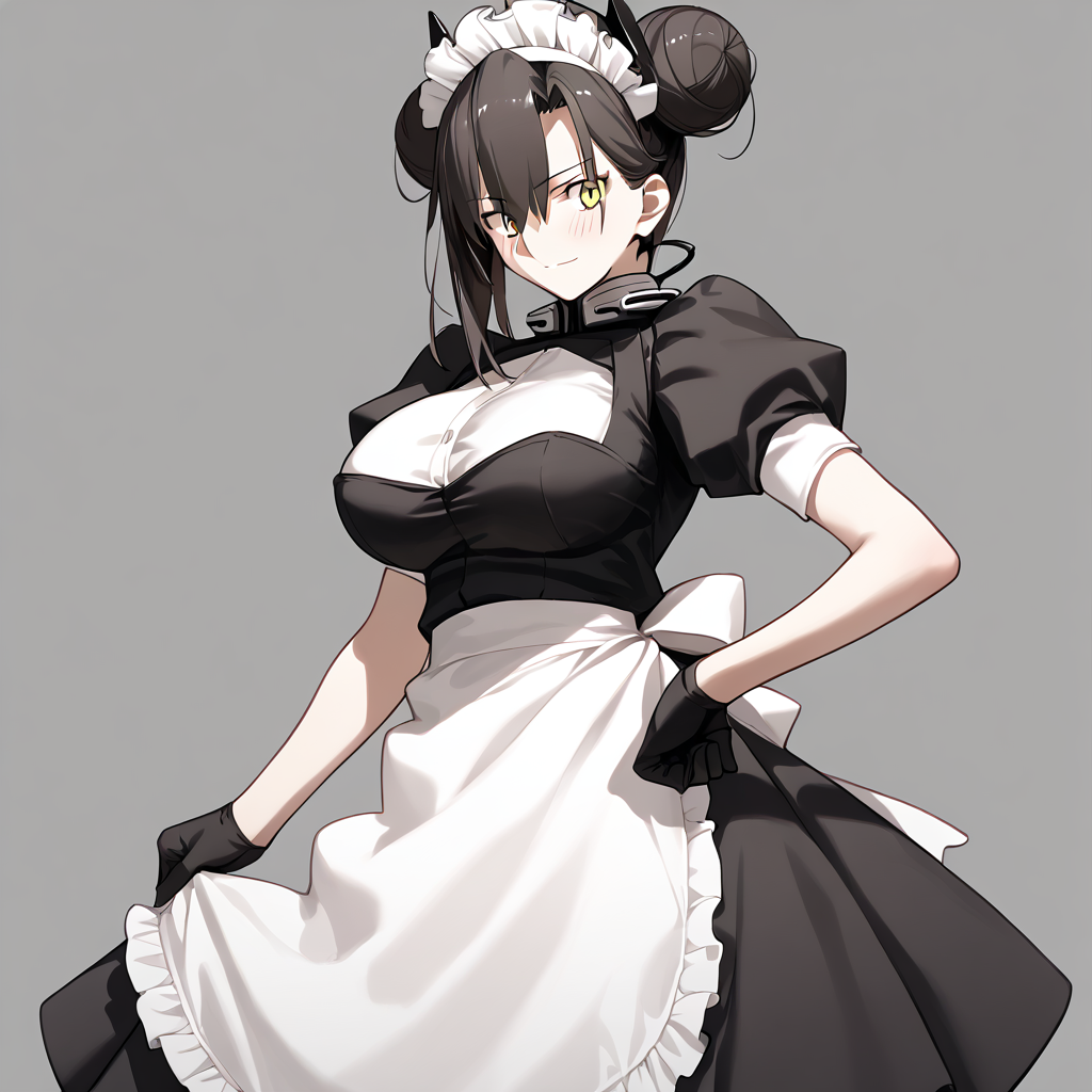 <lora:Takeuchi_Takashi_PonyXL_style_v01:1>
<lora:agent.pony:1>
score_9 , score_8_up , score_7_up , source_anime , 
masterpiece , best quality , ultra-detailed , 
BREAK
agent \(girls' frontline\), maid
1girl , woman , huge breasts , light smile , light blush , ((medusa (fate)):0.5)  , 
long black hair  , maid dress ,  
hand on hip