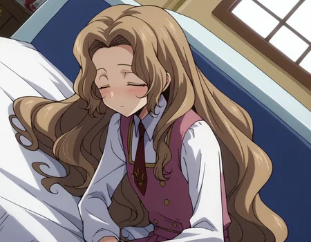 score_9, score_8_up, score_7_up, source_anime,
nunnallylamperouge, <lora:nunally-lamperouge-s1-ponyxl-lora-nochekaiser:1>,
nunnally lamperouge, long hair, brown hair, very long hair, closed eyes,
long sleeves, dress, school uniform, necktie, red necktie, ashford academy school uniform,
indoors, bed, bed room, on side, blush, drunk,
looking at viewer, dutch angle, cowboy shot, solo,