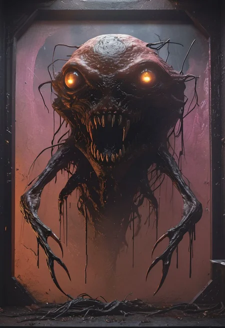 (horror Life form, body snatcher, noodly arms and demonic face, multiple mouthed creature of darkness, multiple tongues licking everything leaning a slime visual:1.4), (in the style of Stephen Gammell and Guillermo del Toro:1.5), (Life in an incubator, plants growing alongside human flesh, ants in hair, dirt bed), long-shot, far-off, very-person octane, 8k, 8mm depth of focus, (low perspective:1.6), high-end scattering colors. 8k, Cinematic Render, Fantastical mood, Unreal engines inside a frame after with many dead blood on them, With, photoshop in order for artstation, cinematic and Cinema, Dark kimura artstyle on render hyper-out characters on floors UHD lifelike, 4k hyperdetailed, octane cinema4k render and skin frame cyberpunk, hypermaximalist, directed by Reilerealistic 8k render photorealistic level quality perfect resolution, 8k texture, volumetric hazy dark fantasy digital composition art, cinema National Geo coherency, CGSociety sharp focus ambient, post processing Wires glitchcore texture, intricate
<lora:MercuryXL:0.3> <lora:DrippingXL:0.3>