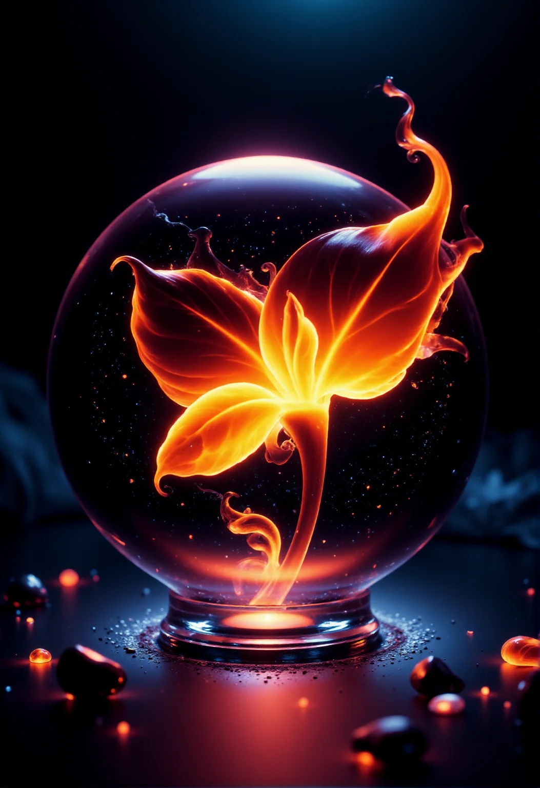 fire flower in a glass ball, space in the background.
<lora:FLUX_Bioluminescent_Concept:1> bo-bioluminescent
<lora:Dark Cinematic:1> DRK
<lora:DarksunRiddV4:1>
<lora:FL-bailing-24-0906Fire Spirit:1> bailing_fire