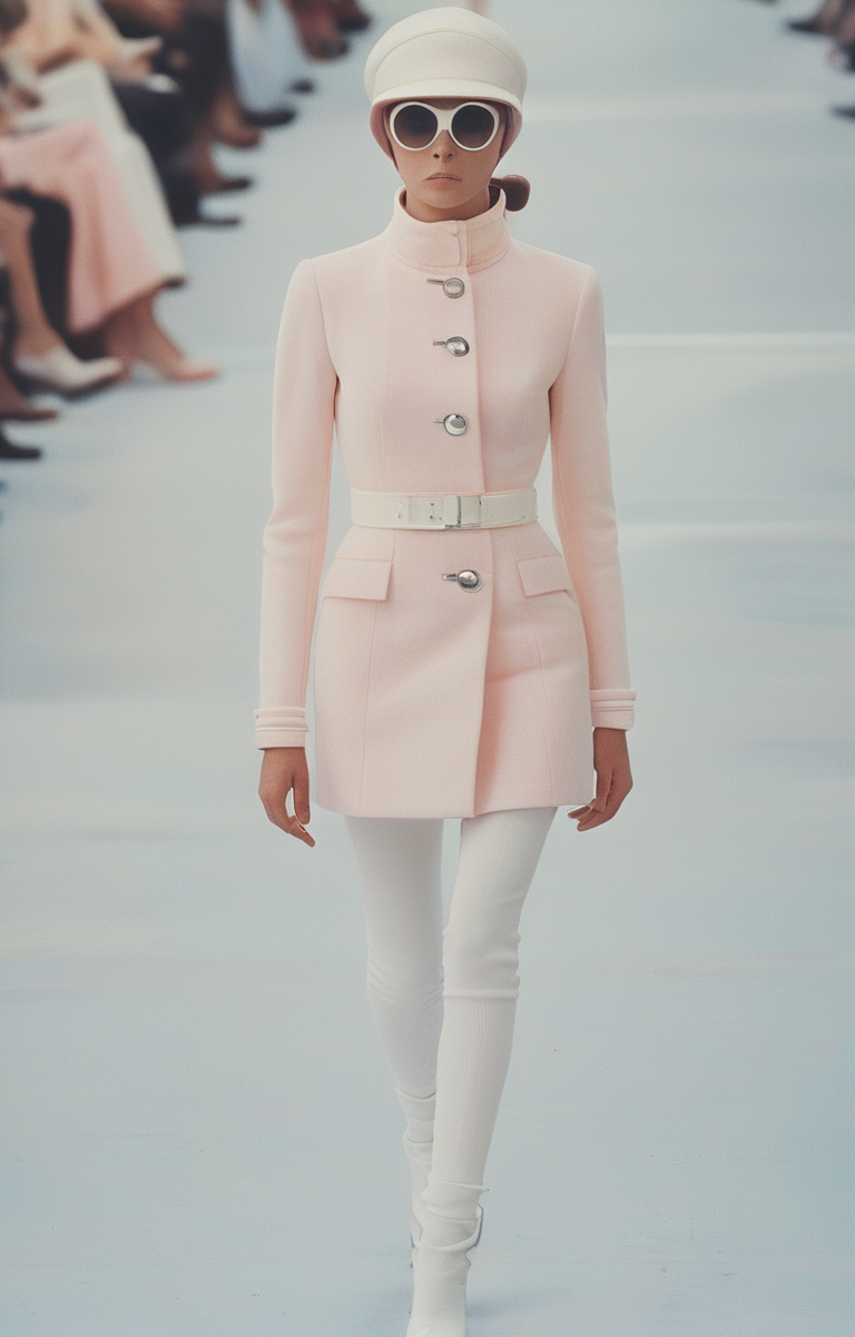 masterpiece,best quality,<lora:tbh321-sdxl:0.9>,illustration,style of Andre Courreges Dior's modern take on feminine tailoring, pastel power suit, minimalist luxury, corporate fashion