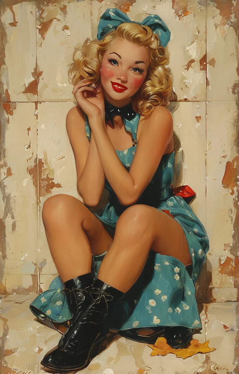 masterpiece,best quality,<lora:tbh149-sdxl:1>,illustration,style of Gil Elvgren, tile patten