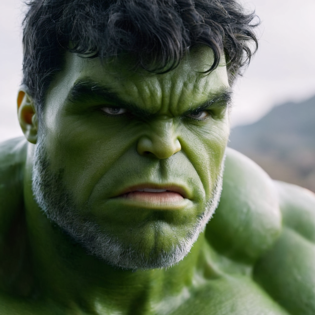 UHD, 4k, ultra detailed, cinematic, a photograph of  <lora:Cinematic Hollywood Film:1.5>
Epic Creative Scene Green Hulk a man with a green face and glasses Cinematic Hollywood Film Style, epic, beautiful lighting, inpsiring