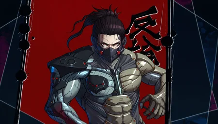 score_9, score_8_up, score_7_up, objection, upper body, multicolored background, red background, kanji,  <lora:Danganronpa3ObjectionCutIn_pdxl_Incrs_v1:1.1>, <lora:JetstreamSam_XLPD:0.85>, JetstreamSam, cyborg, bodysuit, headgear, mask,