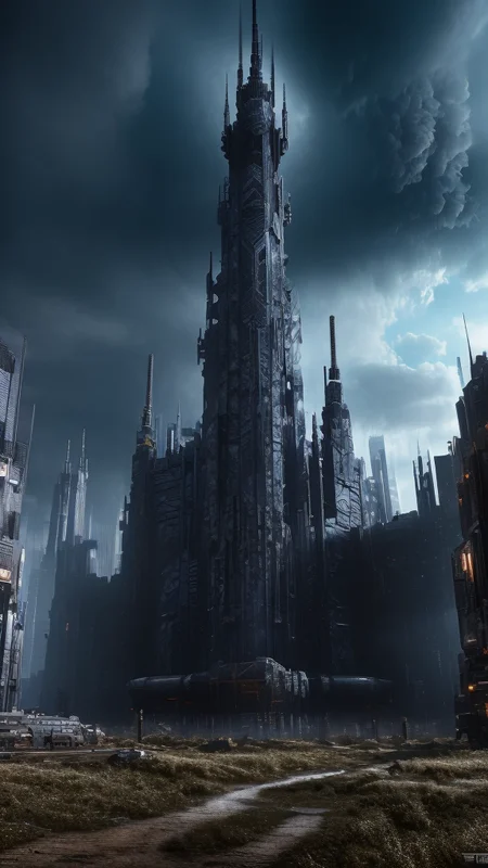 Techwear fashion, 
Dystopian style, 
Masterwork Painting, Magnum Opus, 
 <lora:Wizard_Tower:0.75> witow, castle, cloud, cloudy sky, grass, no humans, scenery, sky, tower, tree, 
<lora:Fantasy_Mountains:0.75> fanmou, footprints, forest, grass, nature, no humans, outdoors, sky ,
  highres, 8k, uhd, High Dynamic Range, tonemapping, crisp details,  intricate details, fine details,
. Bleak, post-apocalyptic, somber, dramatic, highly detailed,
. Futuristic, cyberpunk, urban, tactical, sleek, dark, highly detailed