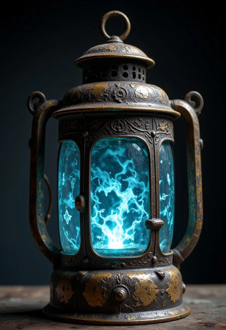A lantern of tarnished brass, its glass panels etched with arcane sigils that flicker with faint blue light. The handle is wrapped in leather, worn smooth from centuries of gripping hands. Inside, instead of a flame, a swirling mist churns, shifting between shapes—sometimes faces, sometimes landscapes, sometimes unrecognizable figures. The mist never dissipates, and when the lantern is shaken, it seems to momentarily reveal glimpses of forgotten places.
, aidmamjv7, aidmaHyperrealism, aidmaimageupgrader