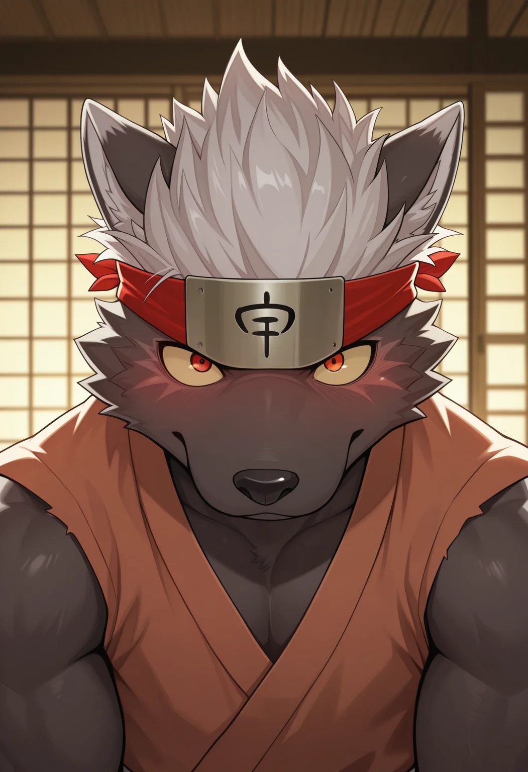 masterpiece, best quality, amazing quality, solo, 1boy, Tadatomotas, headband, sleeveless kimono, close-up