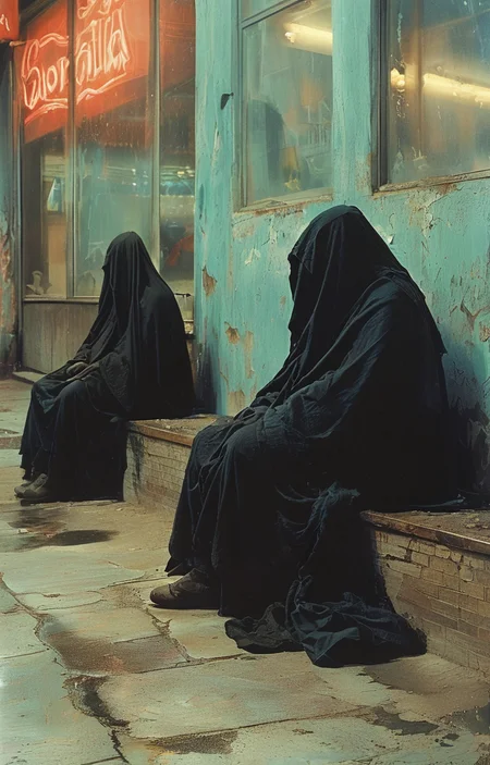 masterpiece,best quality,<lora:tbh156-sdxl:1>,illustration,style of Philip Lorca diCorcia, Nazgul over sleeping town