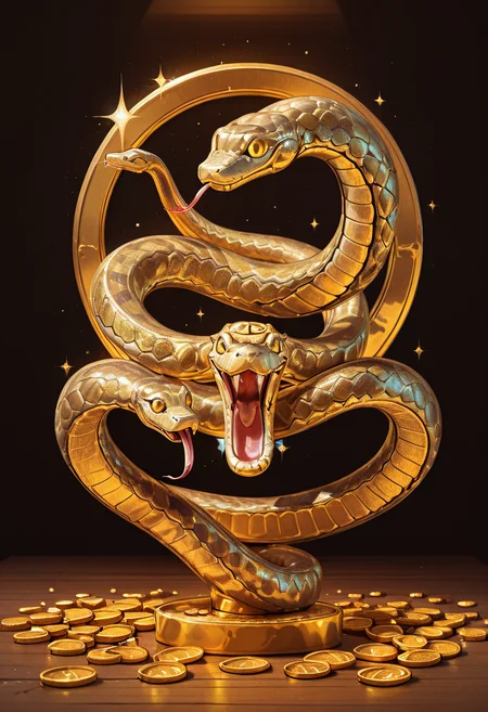 masterpiece, best quality, zz3gypt, coin, snake, ,<lora:EgyptianIconsIXL_v1:1.0>,