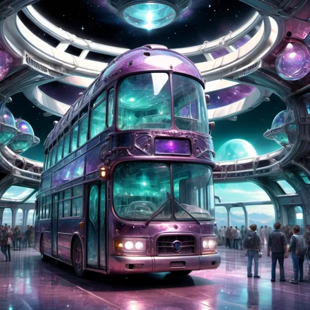 ((best quality)), ((masterpiece)), ((realistic,digital art)), (hyper detailed),DonMC3l3st14l3xpl0r3rsXL Bus Terminals, Fiberglass, Outdoor Chandeliers, Flame Lights, tech, scifi, futuristic , 8K, HDR, <lora:DonMC3l3st14l3xpl0r3rsXL-000007:1>