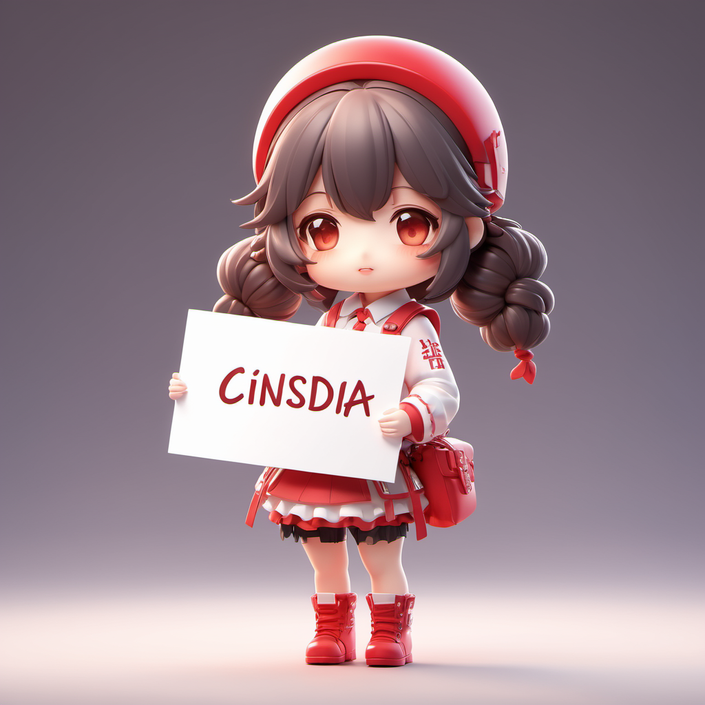 <lora:Designer_BlindBox-000015:0.5>One chibi girl held a piece of paper with Cinsdia written on it,
