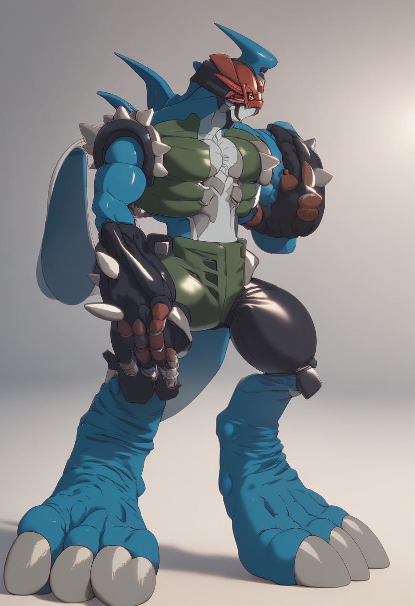 score_9, score_8_up, score_7_up, Paildramon, standing, digimon (creature), spikes, claws,