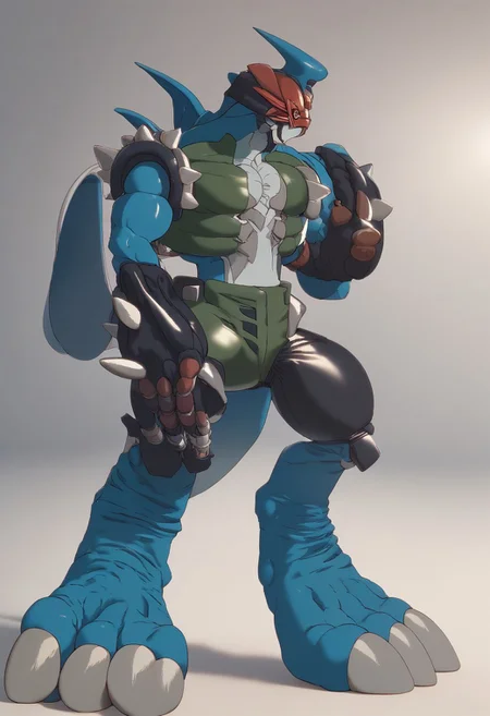 score_9, score_8_up, score_7_up, Paildramon, standing, digimon (creature), spikes, claws,