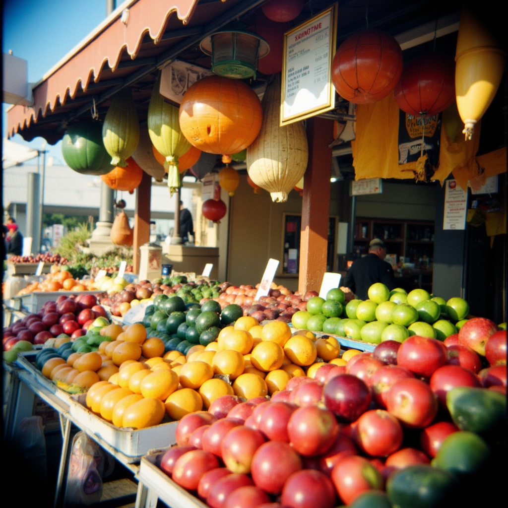 Shot with a Holga camera, a market stall full of fresh fruit