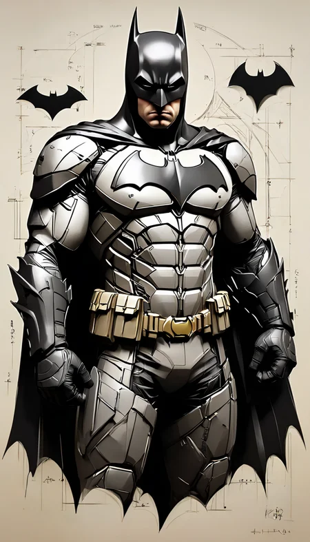 sketch_sheet, a drawing of a Batman, ((black and white:1.5)), (paper background:1.5) golden ratio, detailed, sharp focus, intricate, still, dynamic, full color, attractive, cinematic, highly saturated colors, surreal, open intriguing, very inspirational, glowing, magical, thought fascinating, creative, positive, unique <lora:sketches-sdxl:1>