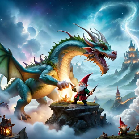 Fujifilm quality photograph (best quality)++, (masterpiece)++, (detailed)+, elf on the shelf fighting a Dragon, (fantasy illustration)1.3, enchanting Dragon battle elf on the shelf, mystical battle, (many gnomes battling)1.4 (whimsical charm).4 Otherworldly charm, mystical sky, (Luis Royo)1.2, (Yoshitaka Amano)1.1, moonlit night, soft colors, (detailed cloudscape)1.3, (high-resolution)1.2 (gnomes  battling everywhere)1.2 , <lora:DonM3t3rn1tyXL-v1.1:0.3> DonM3t3rn1tyXL <lora:DonMD1g174l4sc3nc10nXL:0.3> DonMD1g174l4sc3nc10nXL  <lora:Dragons:0.8> dragon  <lora:EnvyMagicalXL01:0.3> magical <lora:FantasyLandscape:0.8> FanLan
