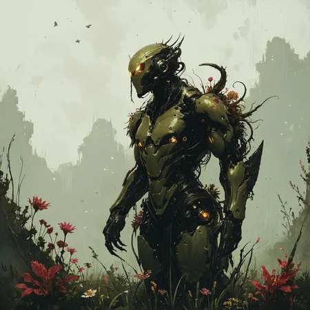 neotech towering insectoid monstrosity, Floating gardens adorned with exotic flowers,,, polarized light,, sharp focus, glowing, scifi  Digital painting, artstation, concept art, smooth, sharp focus, illustration, from Metal Gear, by Ruan Jia and Mandy Jurgens and William-Adolphe Bouguereau, Artgerm<lora:NeoFuturisticTechXL:0.8> <lora:Misty_Vintage:0.8> <lora:RMSDXL_Creative:0.4> <lora:pastel_colors_xl_v3:0.7>