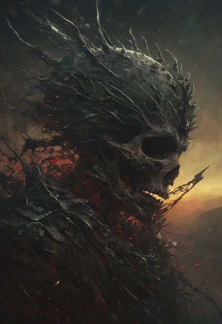 Completely Helm's fall absolutely nothing, pure black, detailed, but the Lord of the Rings of life are rising, FastNegativeV2, ral-dissolve,(James Ensor,Unica Zurn,Zdzislaw Beksinki:1.25), Skeletons,Weeping statues, Paranormal,Apparition, (Metallics:1.1), (Shape:1.1), (Monotyping:1.1), (Strobe light:1.2), Stone, Rhombus, ultra detailed, intricate, oil on canvas, dry brush, (surrealism:1.1), (disturbing:1.1) <lora:khorne:0.7> <lora:methurlant:0.5>
The king's guards fell like wheat before the scythe, their cries of alarm silenced by the swift and merciless blades of the assassin knights. In the heart of the fortress, they confronted the tyrant king himself, a figure wreathed in shadows and crowned with a crown of thorns.
A fierce battle ensued, the clash of steel and the crackle of dark magic filling the air with a palpable sense of impending doom. Sirah's daggers danced like silver serpents, finding their mark with unerring accuracy, 
creating a hyperpunk scene with desaturated translucent DARK Red and beige details, colorful (polaroid:0.7) with vibrant colors, (vacations, high resolution:1.3), (small, selective focus, european film:1.2), (sexual advance:1.1), ,end of hopes ,silence, extremely detailed,dark,sad, easynegative, digital artwork by Beksinski, extremely detailed, dark, chiaroscuro, low-key,in the style of Kelly Slater ,style by Kelly Slater,closeup,digital artwork by Beksinski, style of Kelly Slate