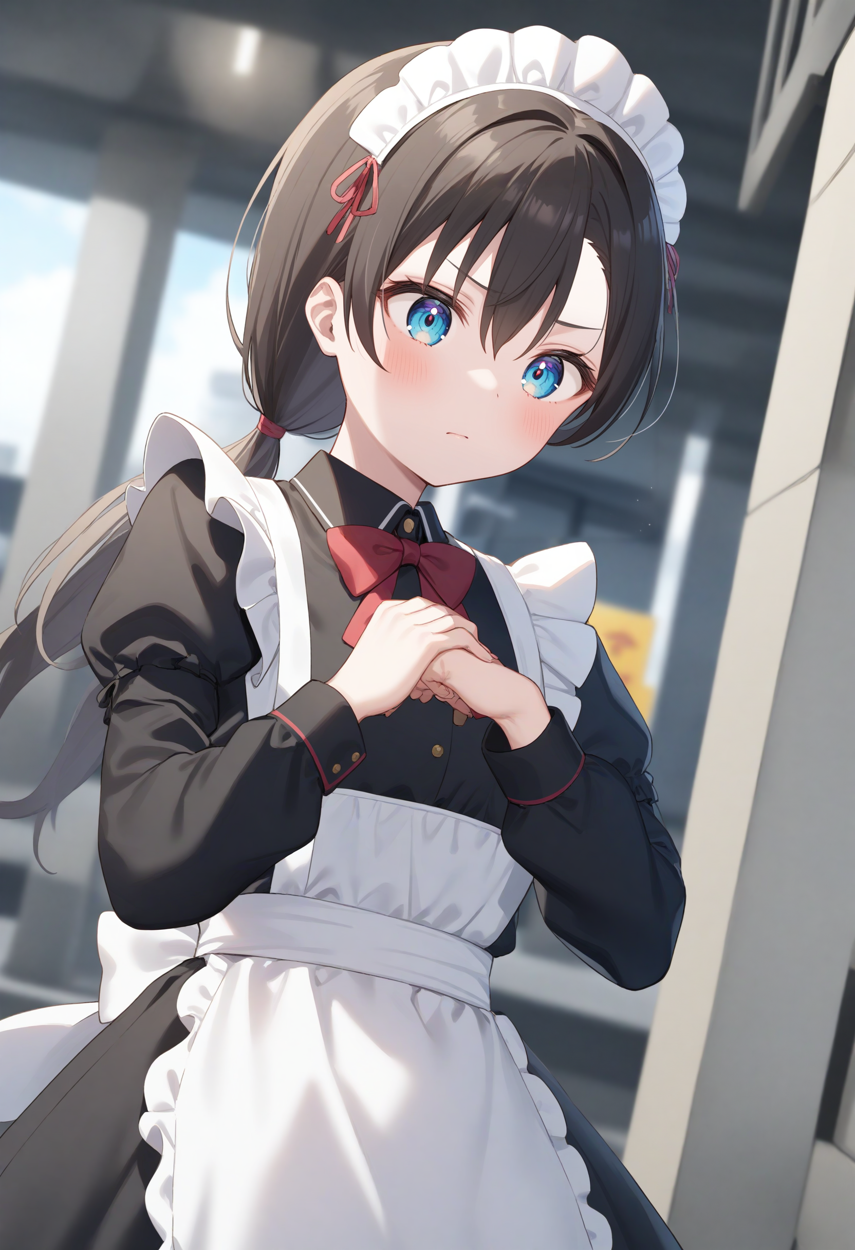 1girl,sincos, ningen mame, toosaka asagi,solo,medium breasts,20yo,maid,maid headdress,
cracking knuckles, own hands together, fist in hand,<lora:crackingknuckles_XL_v1:0.8>
dutch angle, upper body, looking ahead, gray hair, black eyes,bored, underground parking lot, closed mouth, low ponytail hair,,
best quality, very aesthetic, absurdres
