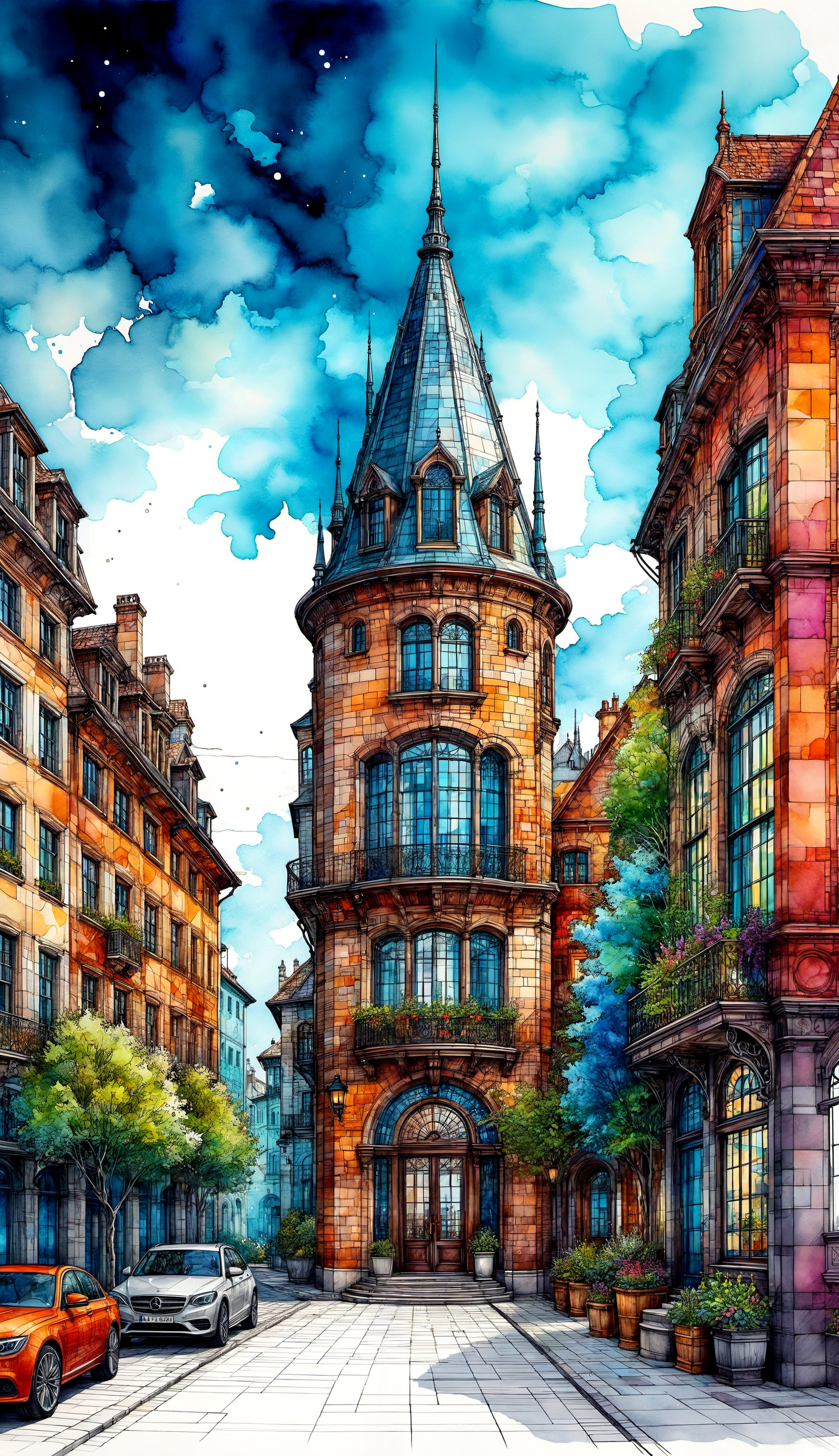 architectural style breathtaking , lineart  (vibrant alcohol ink sketch),  immersive, imagination,  mystery, beauty, discovery , adventure, charming, secret.  <lora:InkArtXL_1.2:0.7> ,  <lora:add-detail-xl:1.2> . award-winning, professional, highly detailed . clean lines, geometric shapes, minimalist, modern, architectural drawing, highly detailed