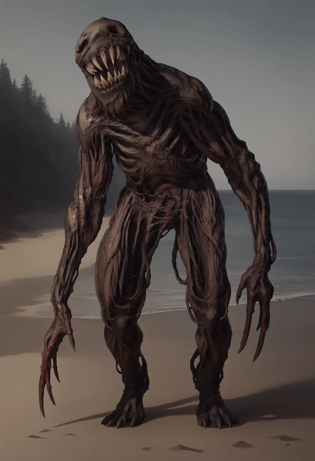 score_9, score_8_up, score_7_up, score_6_up, score_5_up, score_4_up, monster, <lora:Molded:0.85> solo, no humans, claws, teeth, horror (theme), full body,
beach background,