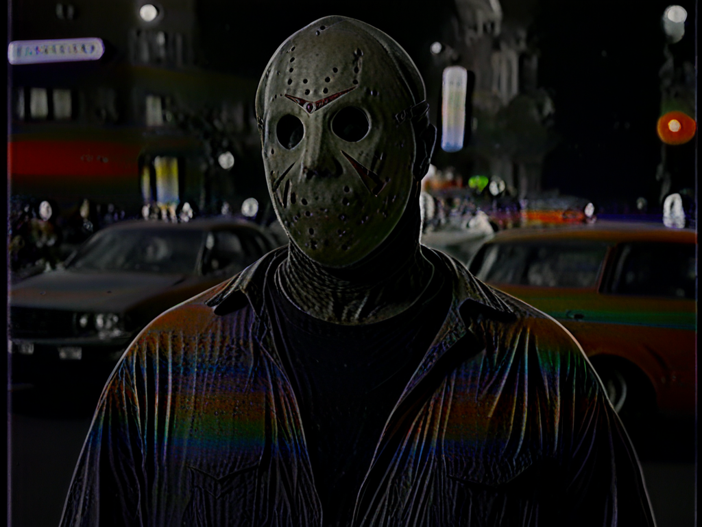 <lora:VHS_Pony:2.6> vhs footage of 1boy, monster, mask, no eyes,  bald, manhatten background, in new york, street, building, night, jumpsuit, muscular, upper body,
 blurry, chromatic aberration, glitch, noisy, distorted, full body <lora:jason_voorhees_v0.5-pony:1.2> <lora:dark:0.7> dark