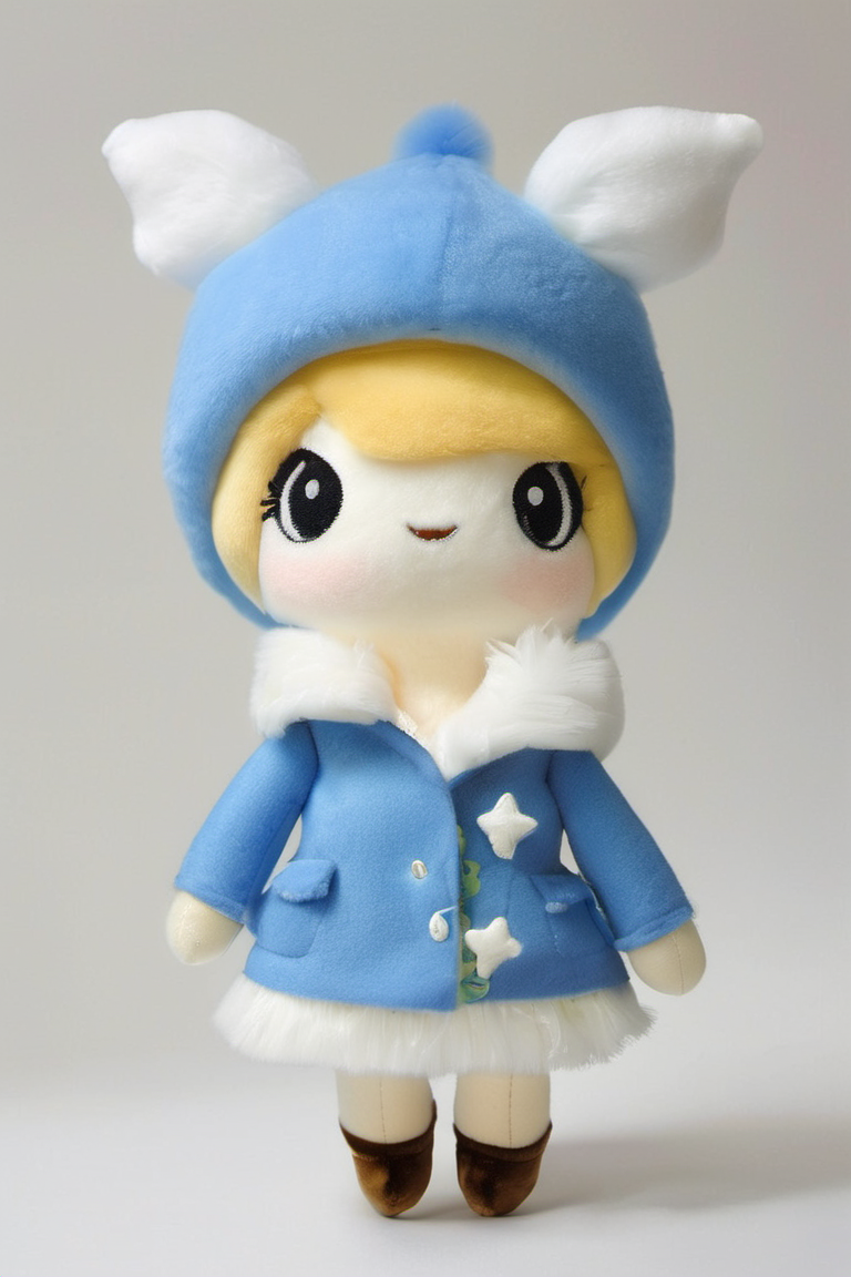 stuffed-toy,1girl,full body,solo,blue_headwear,looking_at_viewer,white_background,open_mouth,blush,simple_background,tears,hands_on_hips,long_sleeves,blue_jacket,tearing_up,white_gloves,top_hat,ascot,short_hair,white_shirt,flying_sweatdrops,brooch,black_gloves,<lora:stuffed-toy_XL:1.5>,