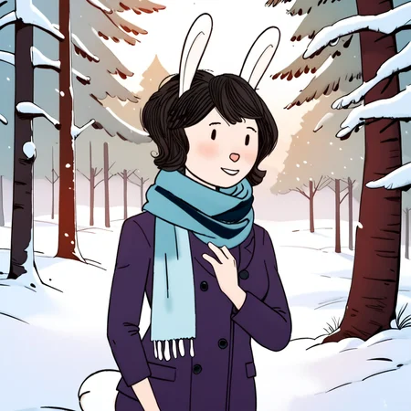 _r4b_, woman, winter, scarf, outdoors, trees, snow <lora:SDXL_r4b_:1>